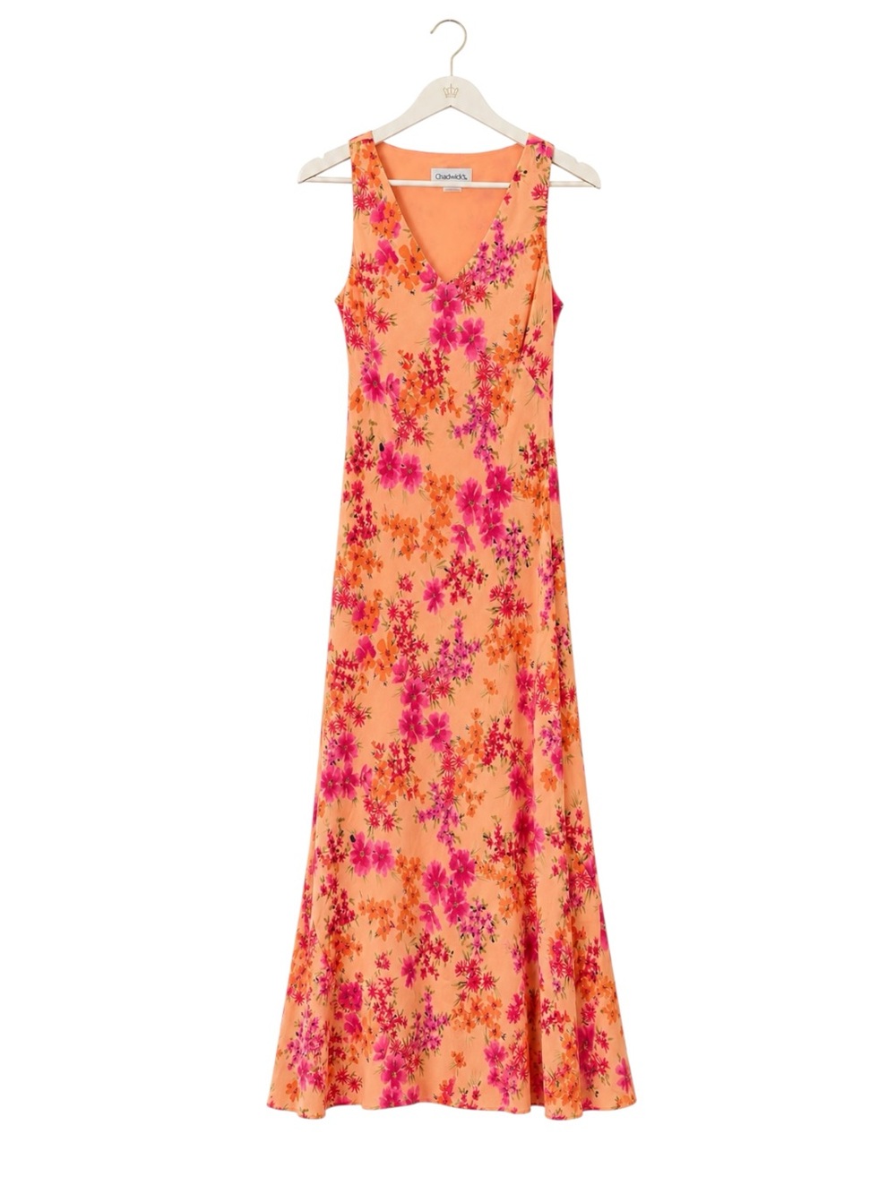 Vintage Silk Floral Feminine Maxi Dress Pink Peach Sleeveless Size 6 Ethereal